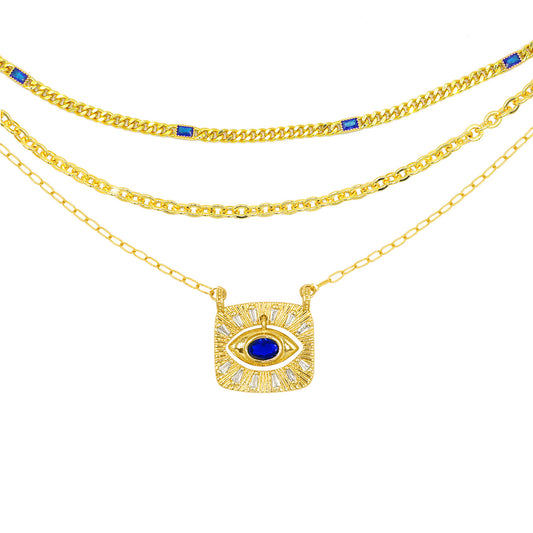 Royal Blue Eye Trio Necklace