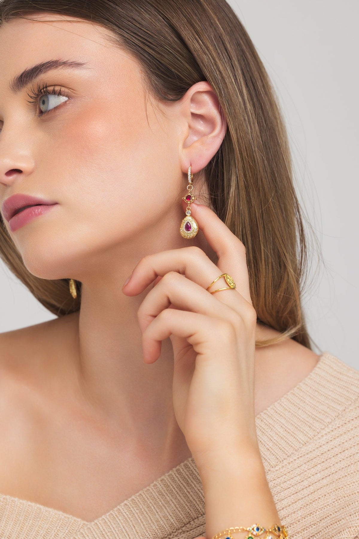 Crimson Glow Hoop Earrings