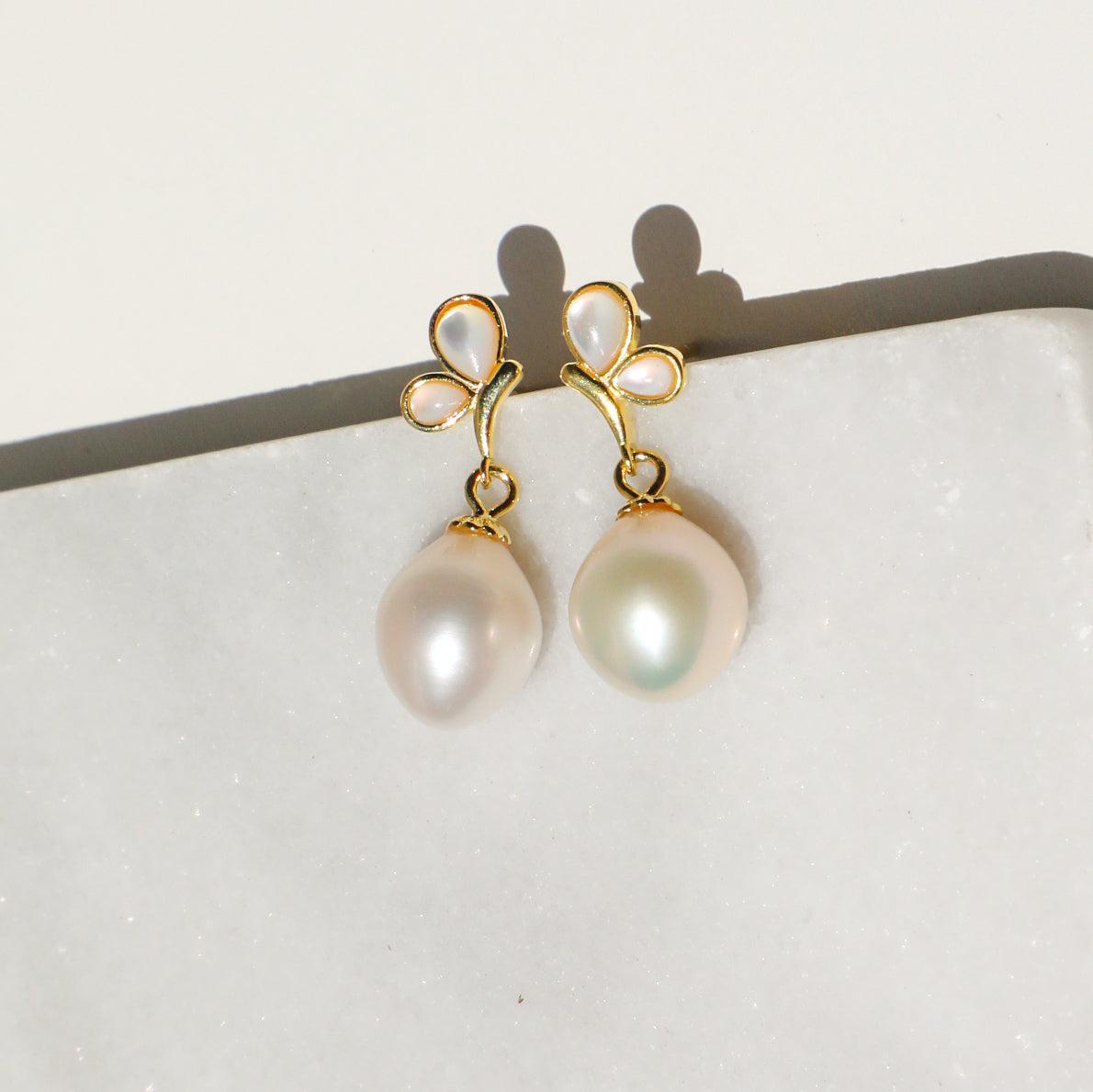 Fly with Pearl Earrings