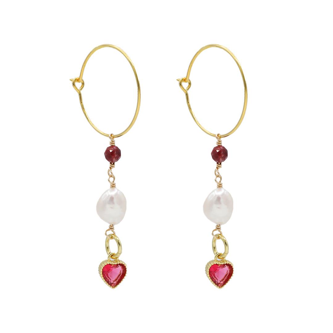 Garnet Heart Hoops Earrings