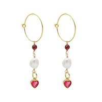 Garnet Heart Hoops Earrings