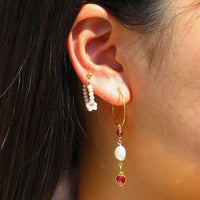 Garnet Heart Hoops Earrings