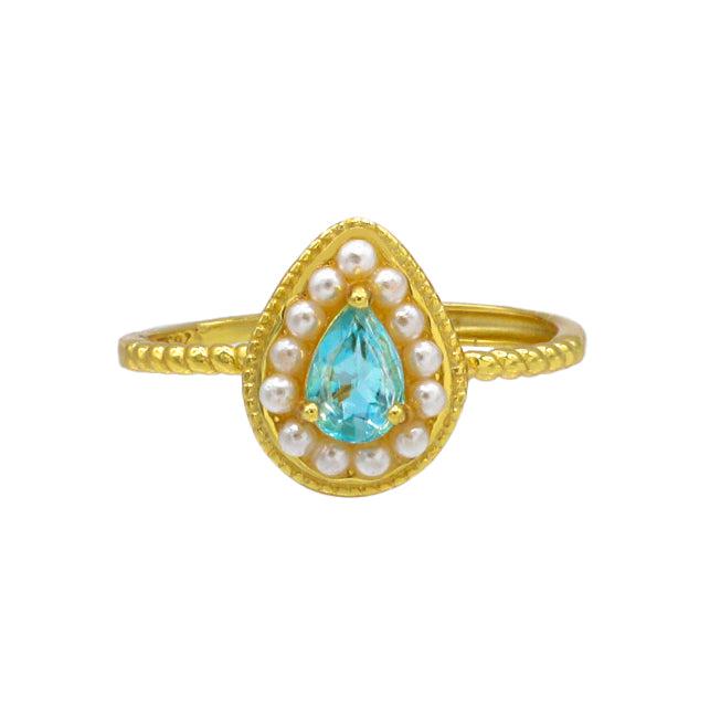Pearly Blue Pear Ring
