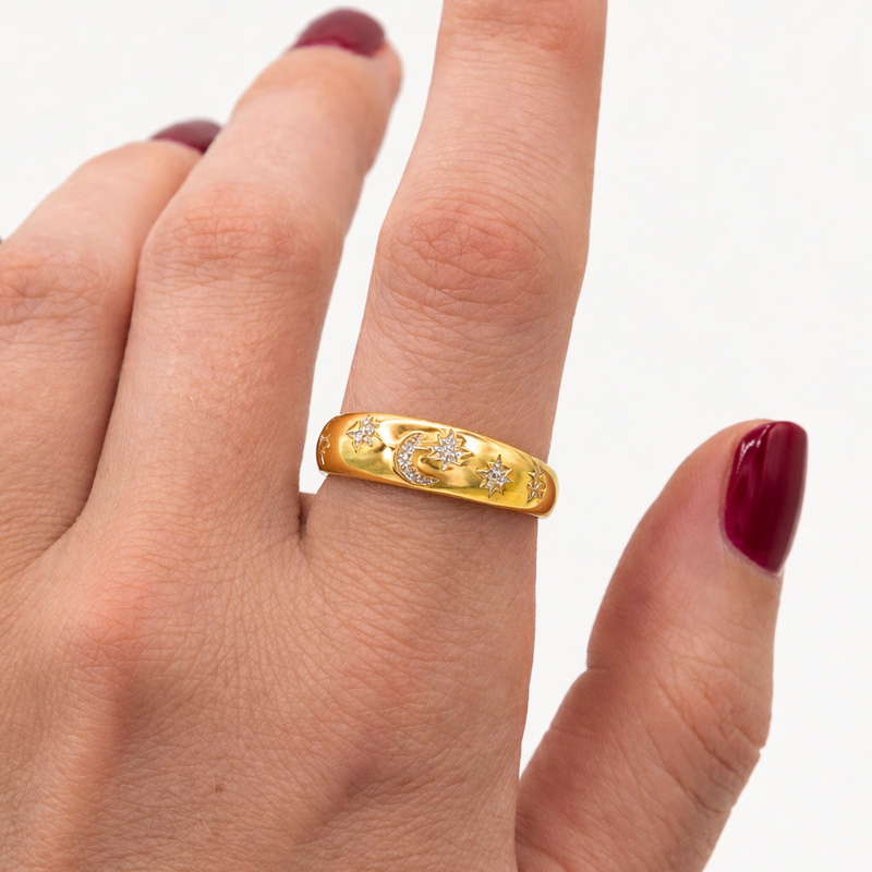Starlit Crescent Ring