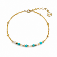 Turquoise and Pearl Bar Bracelet/Anklet