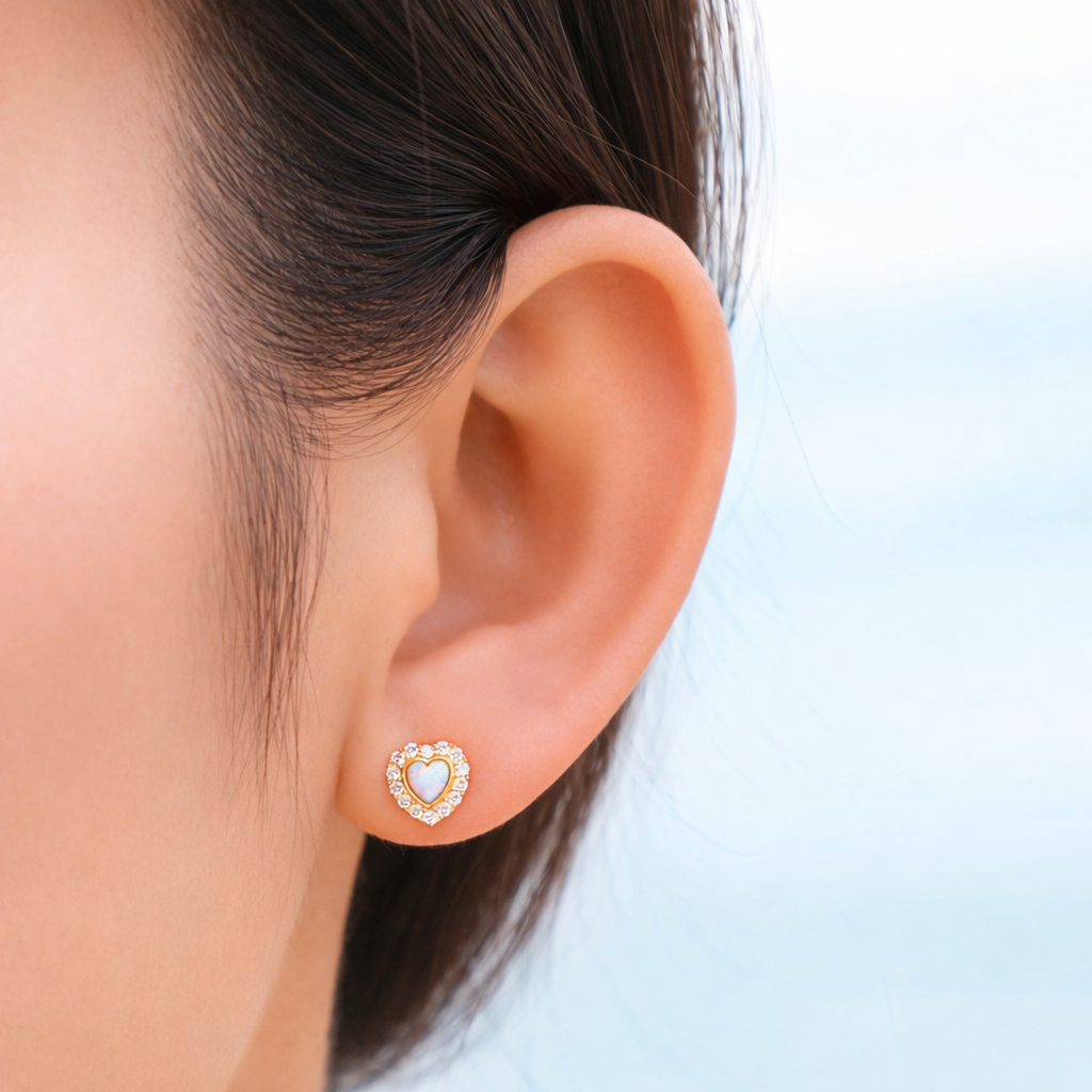 Princess Opal Heart Single Ear Stud [9K Solid Gold]