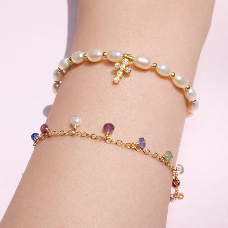 Pearl and Cross Bracelet