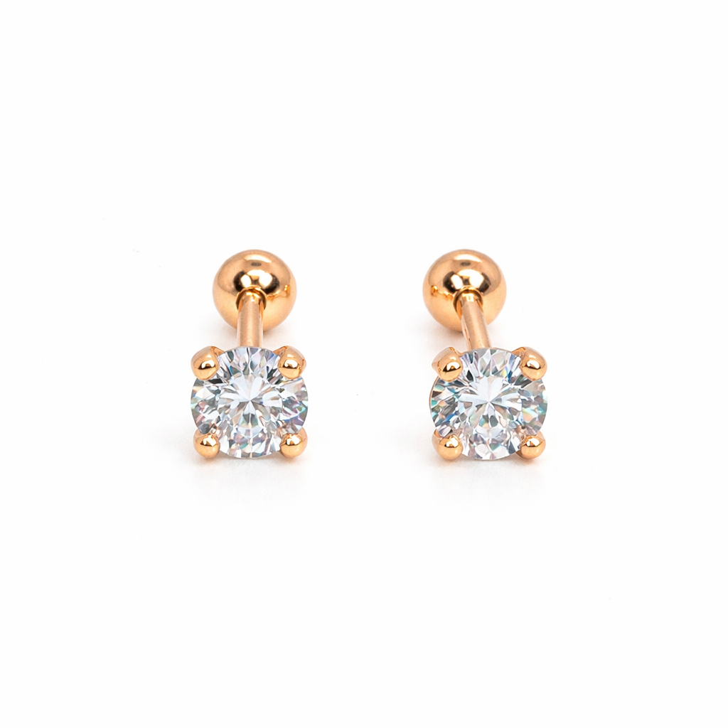 Single Diamond Screw Back Earrings