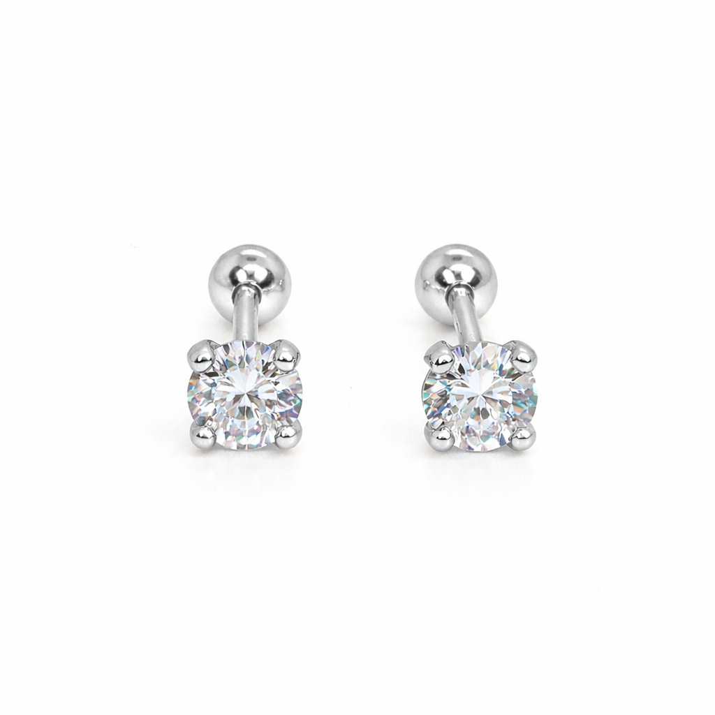 Single Diamond Screw Back Earrings