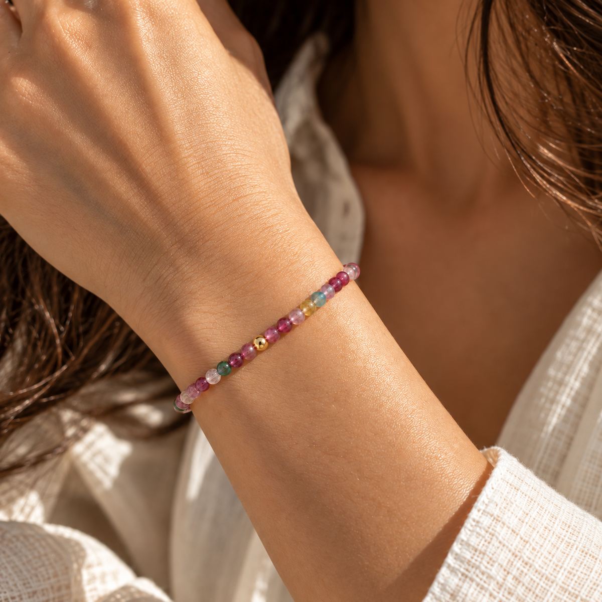 14K Gold Rainbow Tourmaline Bracelet