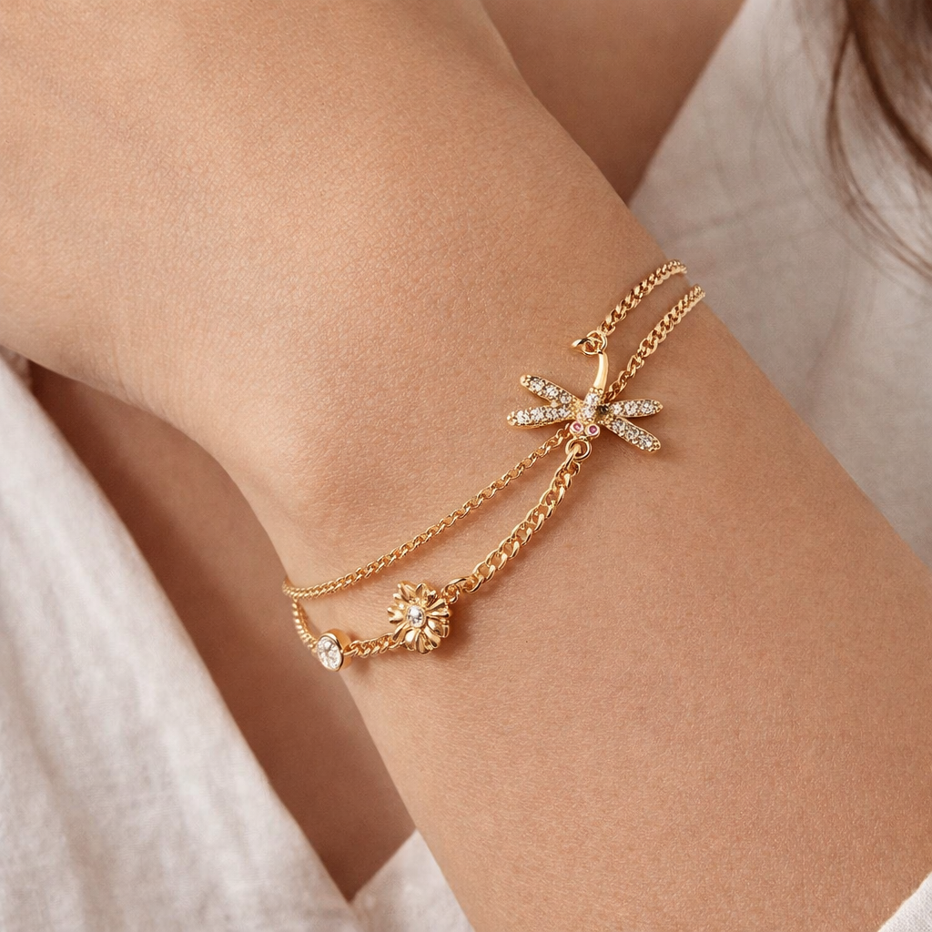 Bloom & Dragonfly Duo Chain Bracelet