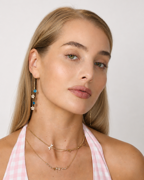Aqua Flower Threader Earrings