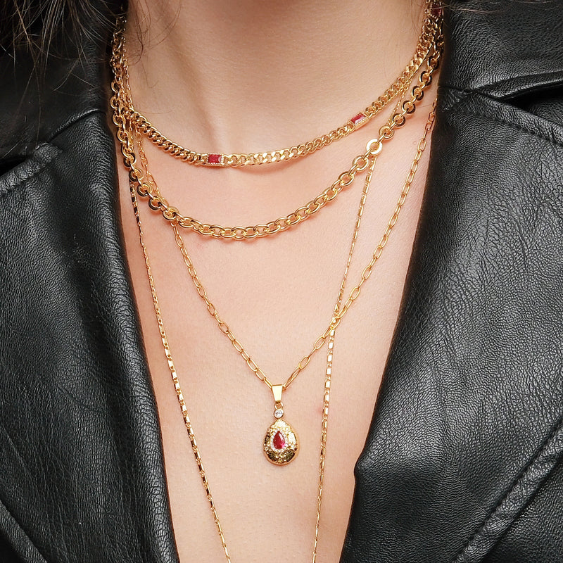 Ruby Red Drop Trio Necklace