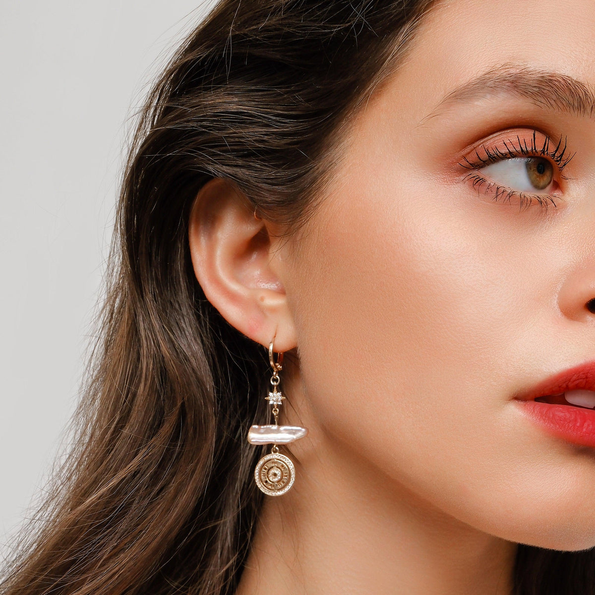 Compass Freshwater Pearl Drop Earrings