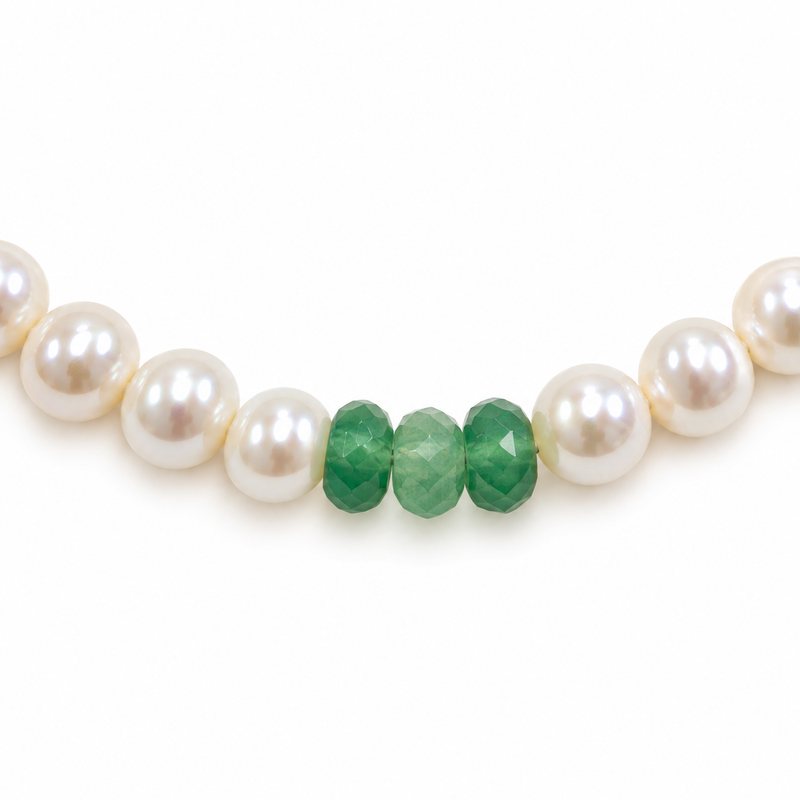 14K Gold Pearl and Emerald Bracelet
