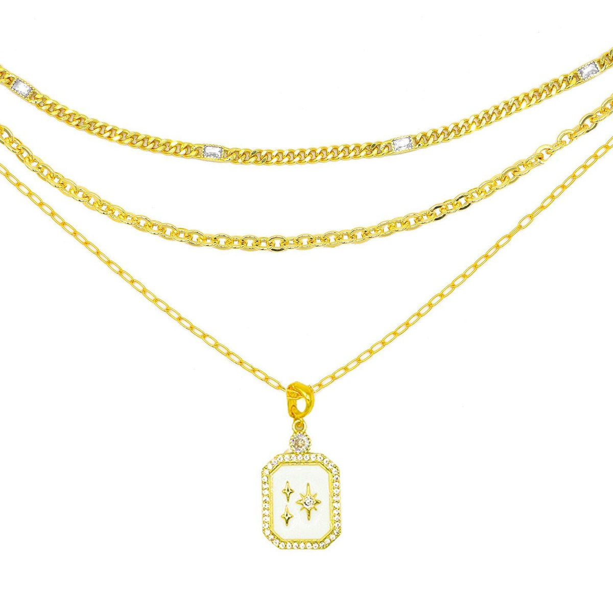 Cream White Sparkle Trio Necklace