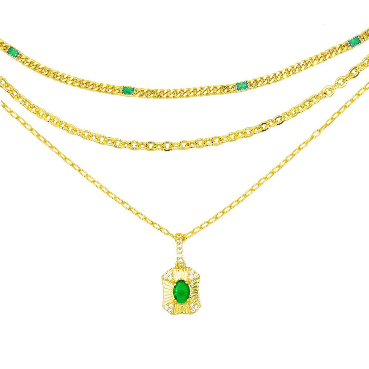 Pine Green Charm Trio Necklace