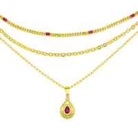 Ruby Red Drop Trio Necklace