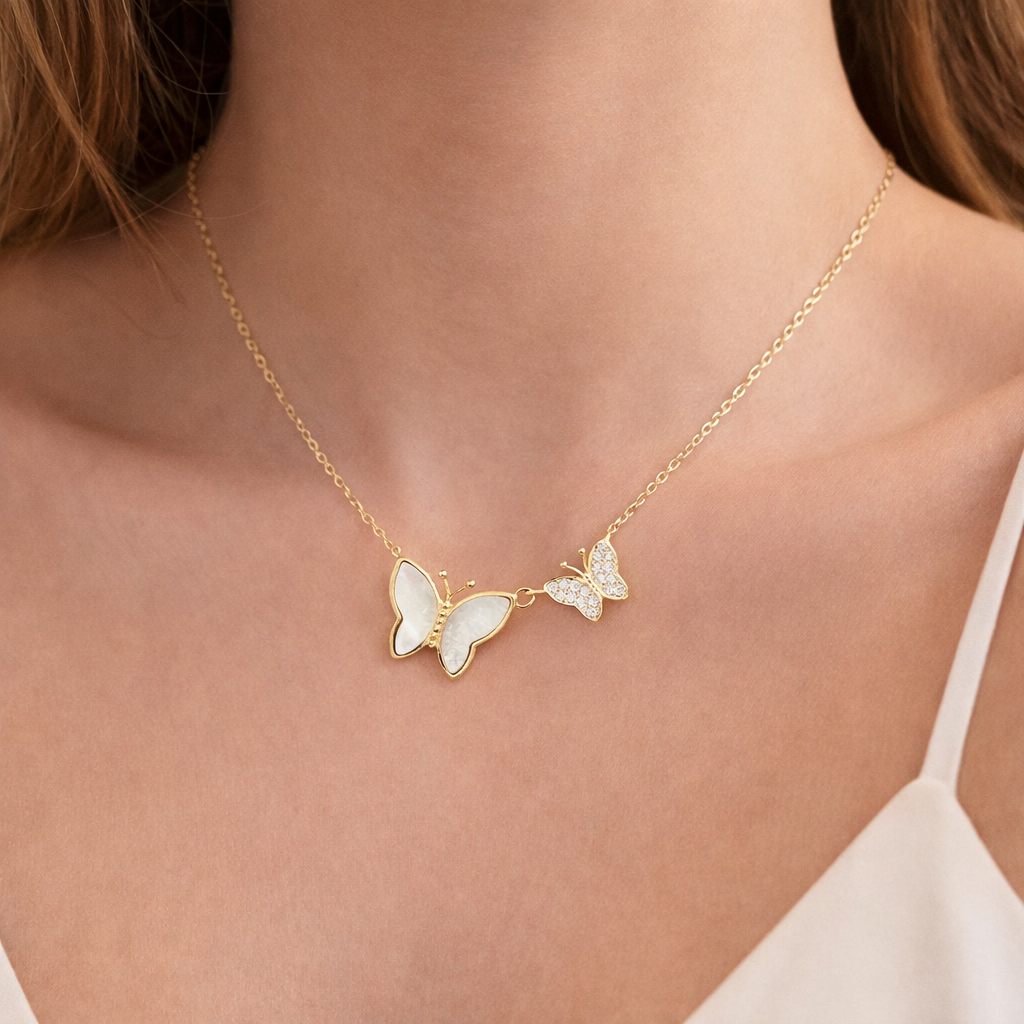 Ivory Butterfly Duo Necklace