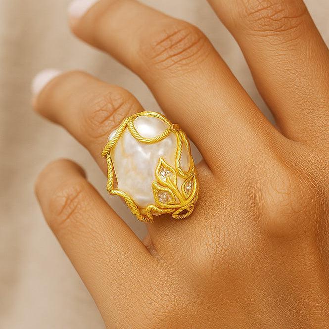 Freshwater Pearl Leaf Ring