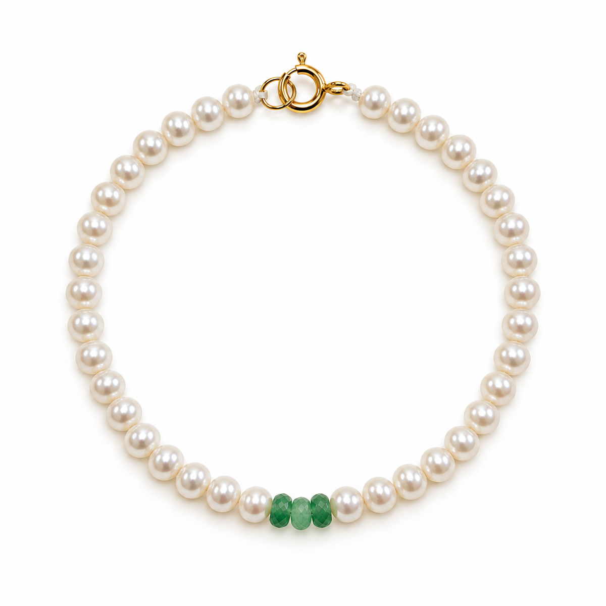 14K Gold Pearl and Emerald Bracelet