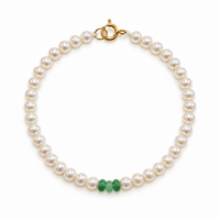 14K Gold Pearl and Emerald Bracelet