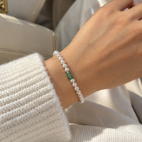 14K Gold Pearl and Emerald Bracelet