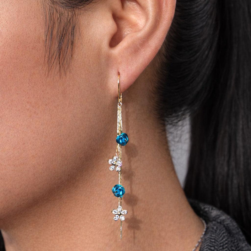 Aqua Flower Threader Earrings