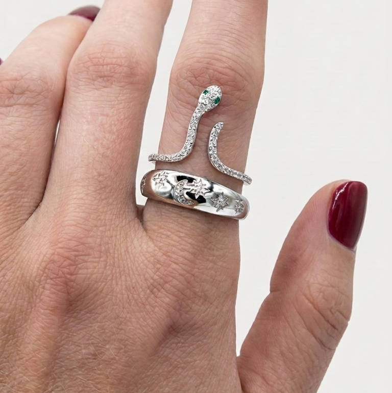 Starlit Crescent Ring
