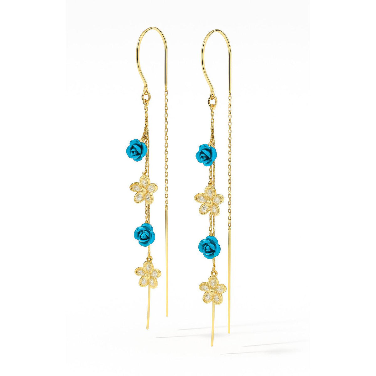 Aqua Flower Threader Earrings
