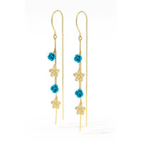 Aqua Flower Threader Earrings