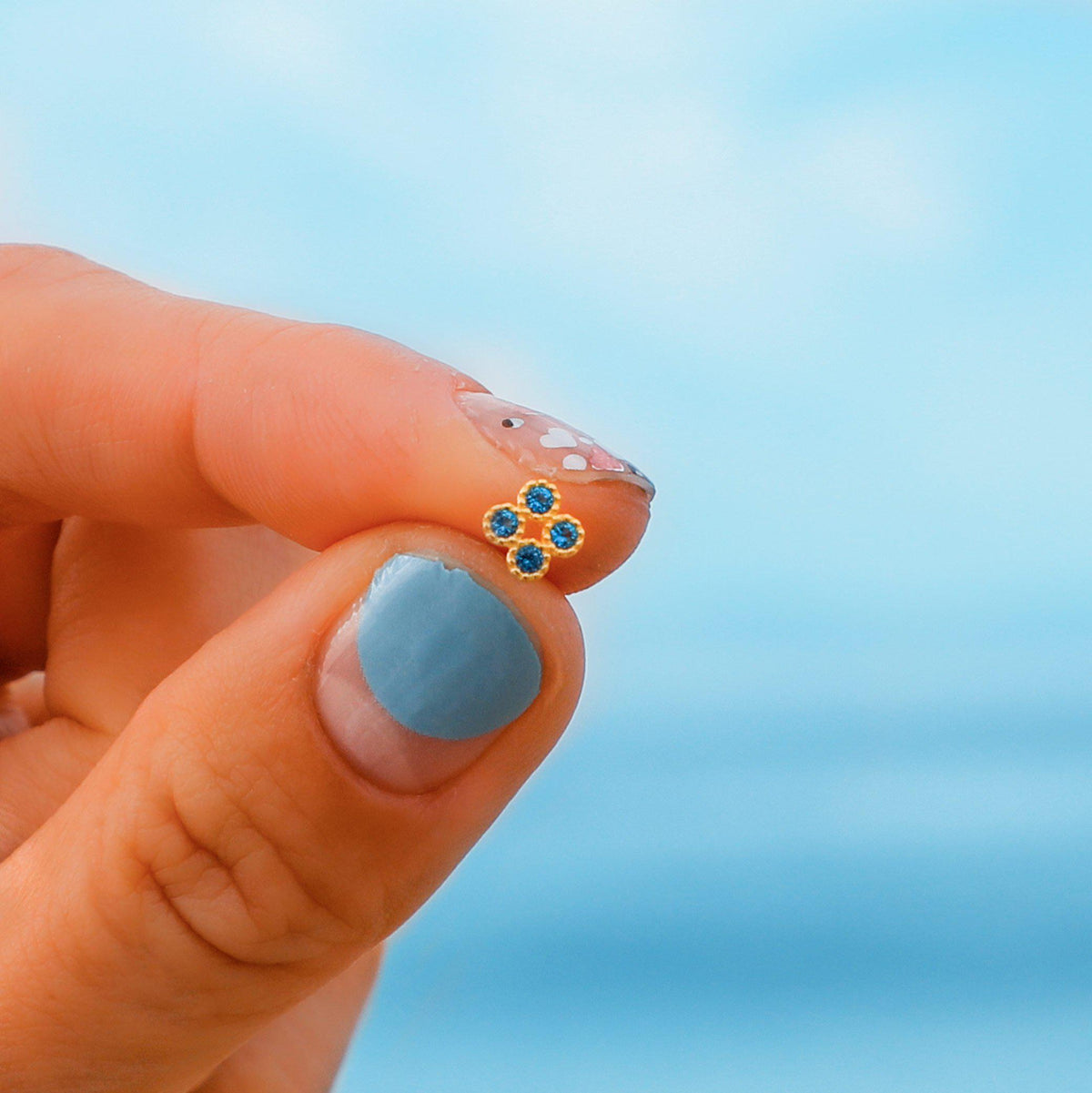 14K Solid Gold Blue Diamond Single Earring-Limited Edition-La Meno