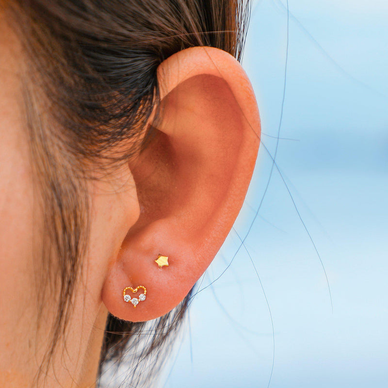 14K Solid Gold Diamond Heart Single Ear Studs-Limited Edition-La Meno