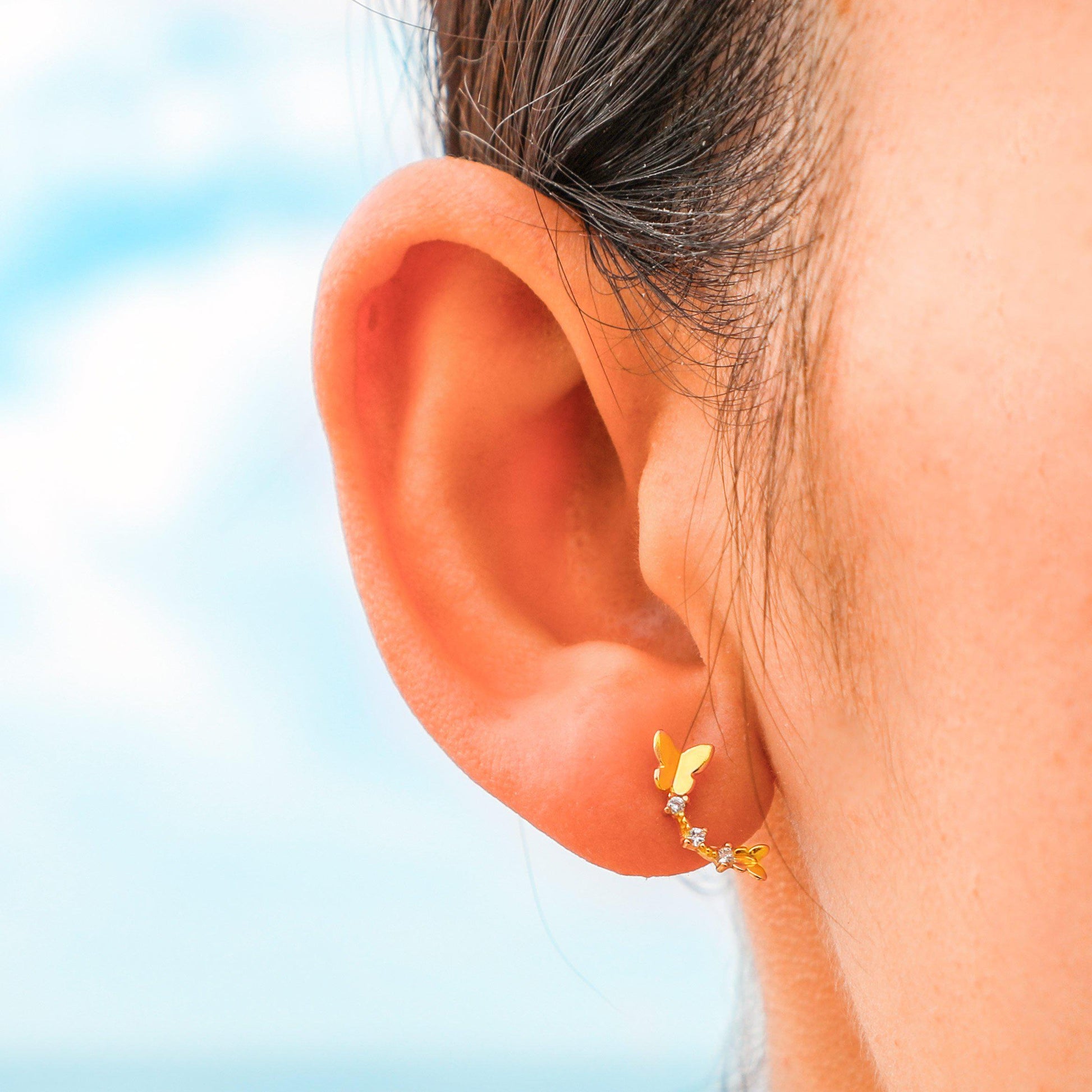 14K Solid Gold Flying Butterfly Single Earring-Limited Edition-La Meno