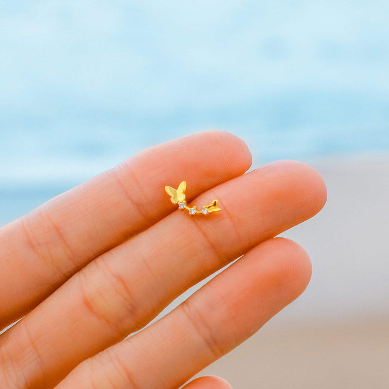 14K Solid Gold Flying Butterfly Single Earring-Limited Edition-La Meno