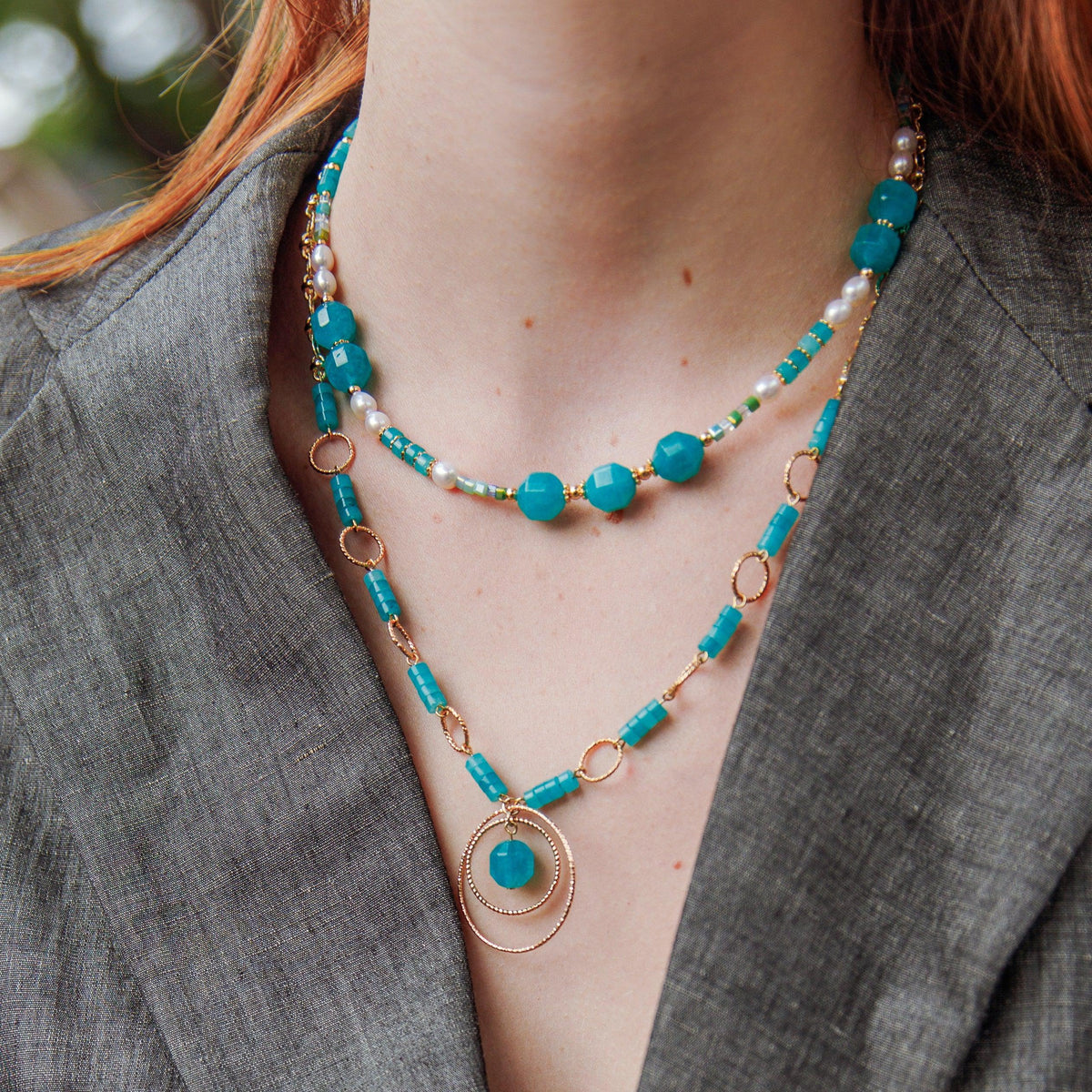 Spectrum Amazonite & Pearl Necklace