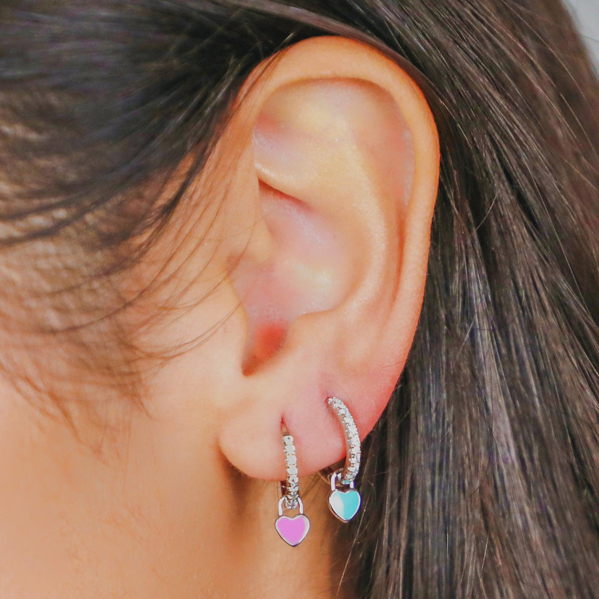 Heart Lock Huggie Earrings - Blue