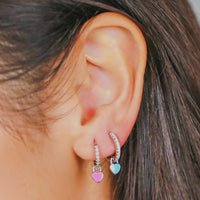 Heart Lock Huggie Earrings - Pink