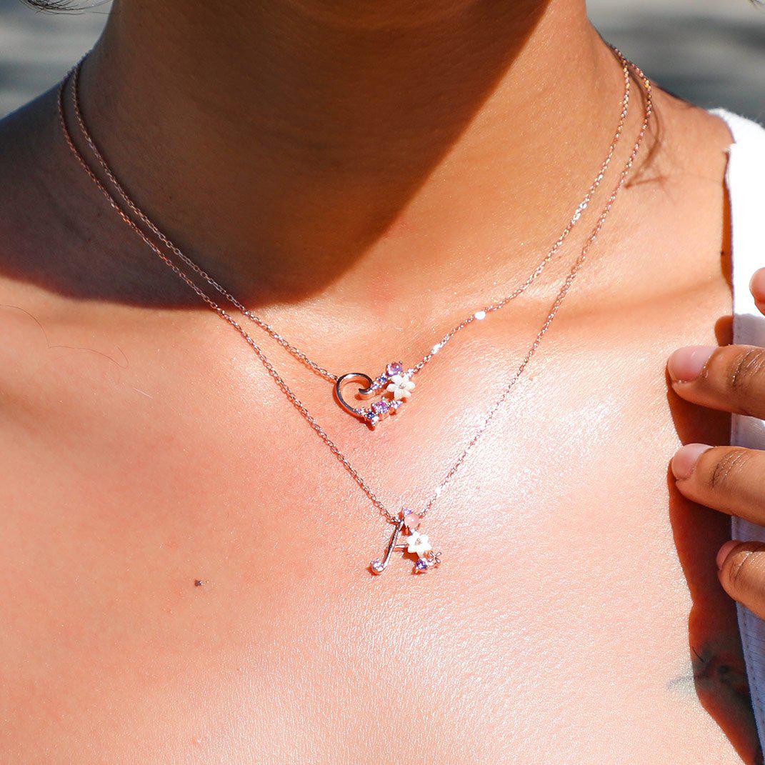 Floral Letter Necklace Whimsical Initial Necklace Dainty Gems