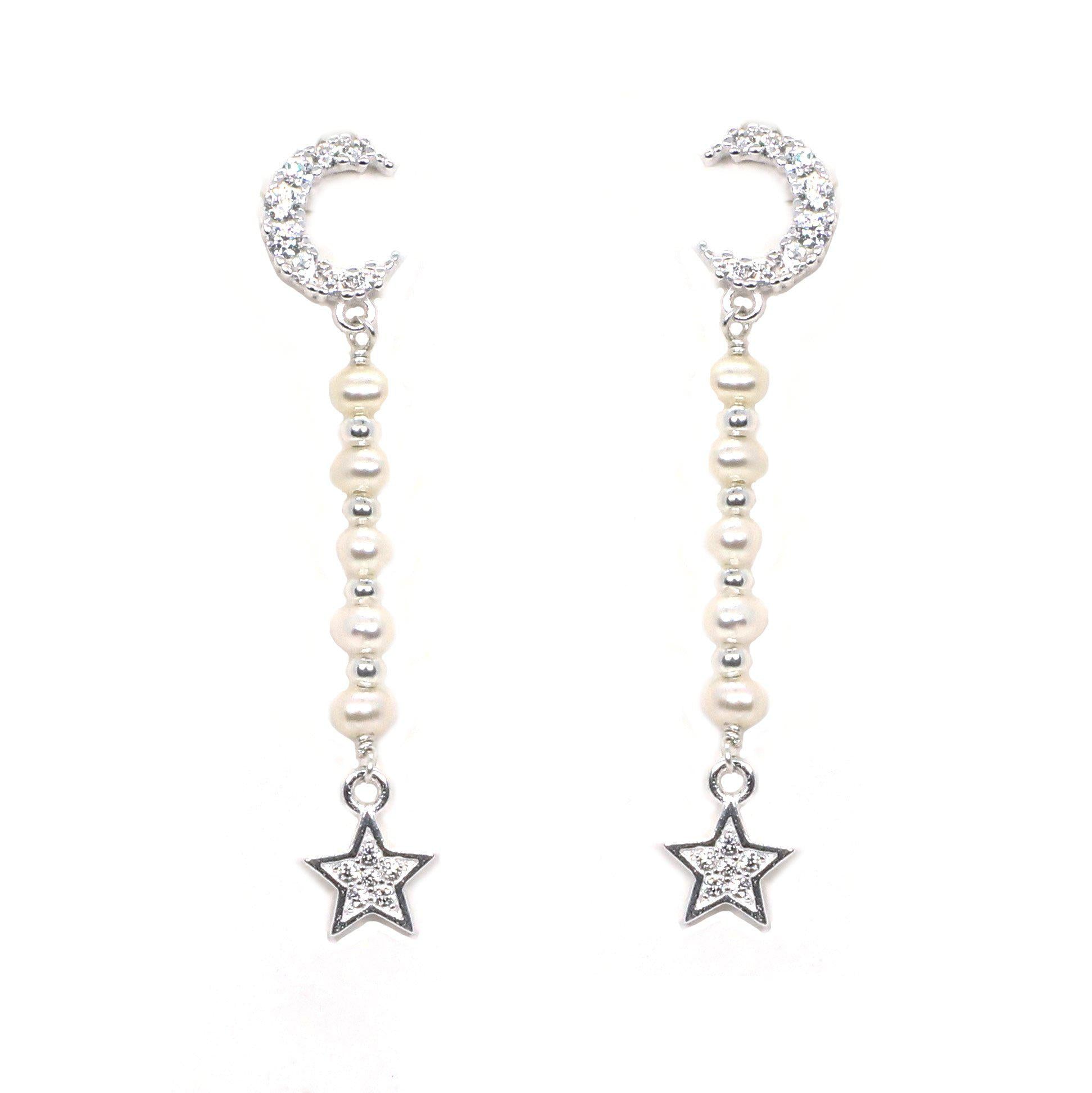 Moon Charm with Pearl & Star Earrings