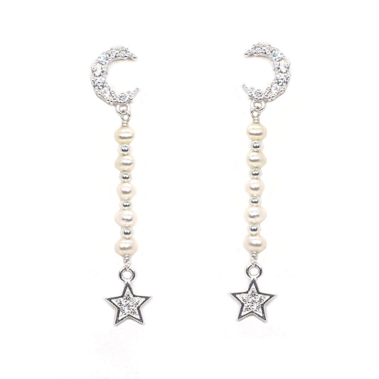Moon Charm with Pearl & Star Earrings