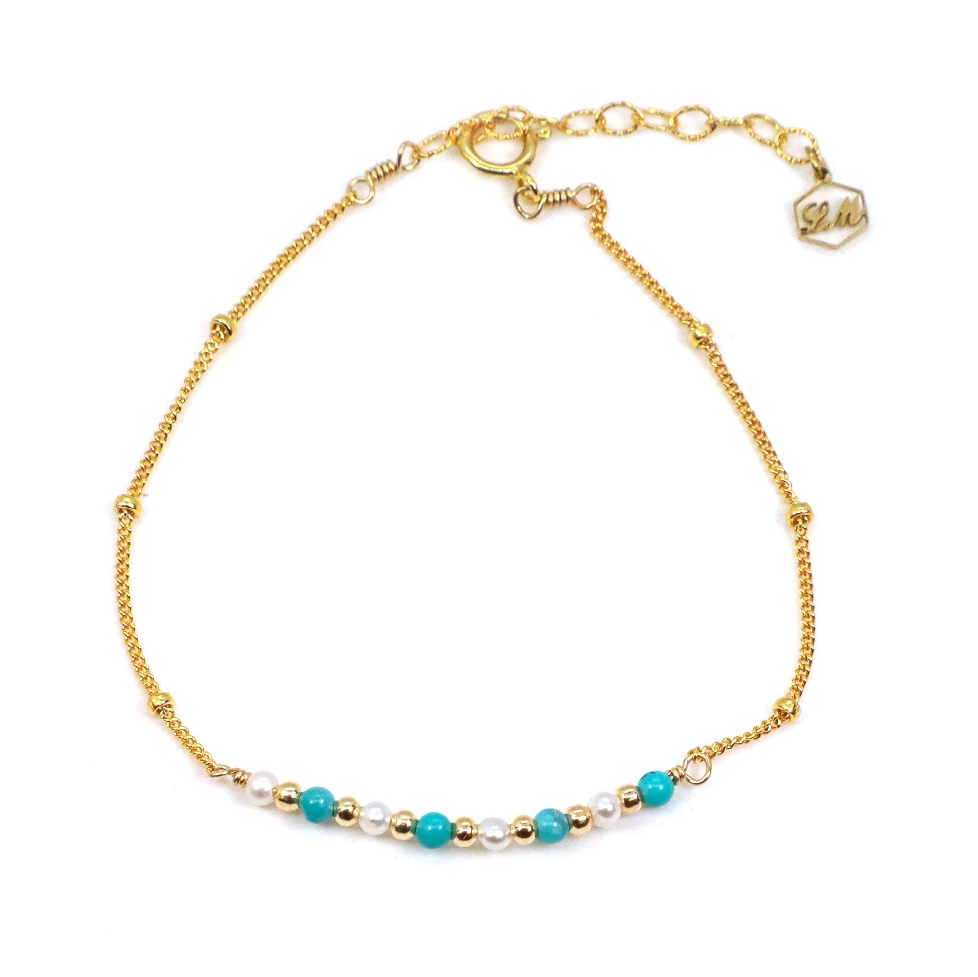 Turquoise and Pearl Bar Bracelet