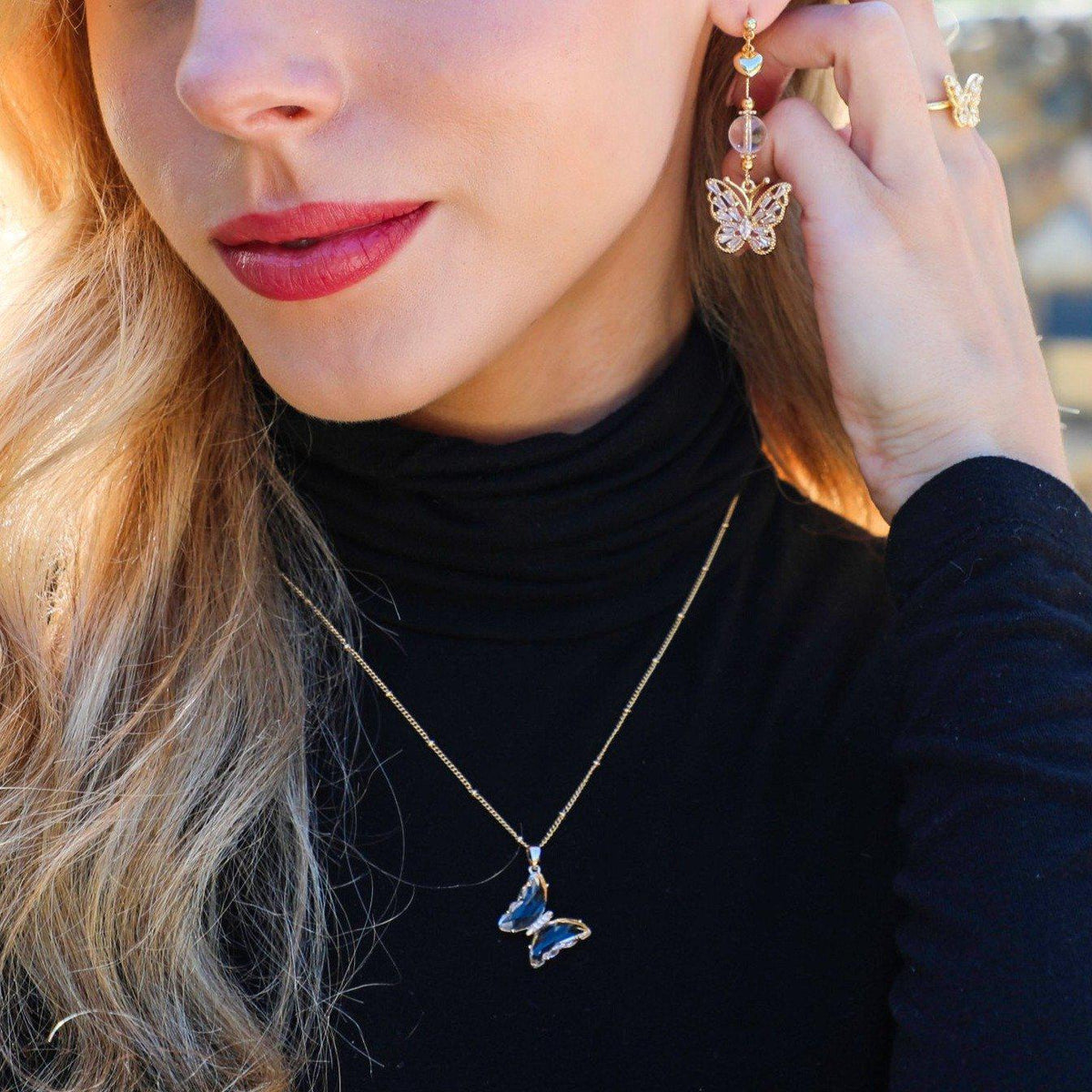 Clear Crystal Butterfly Necklace