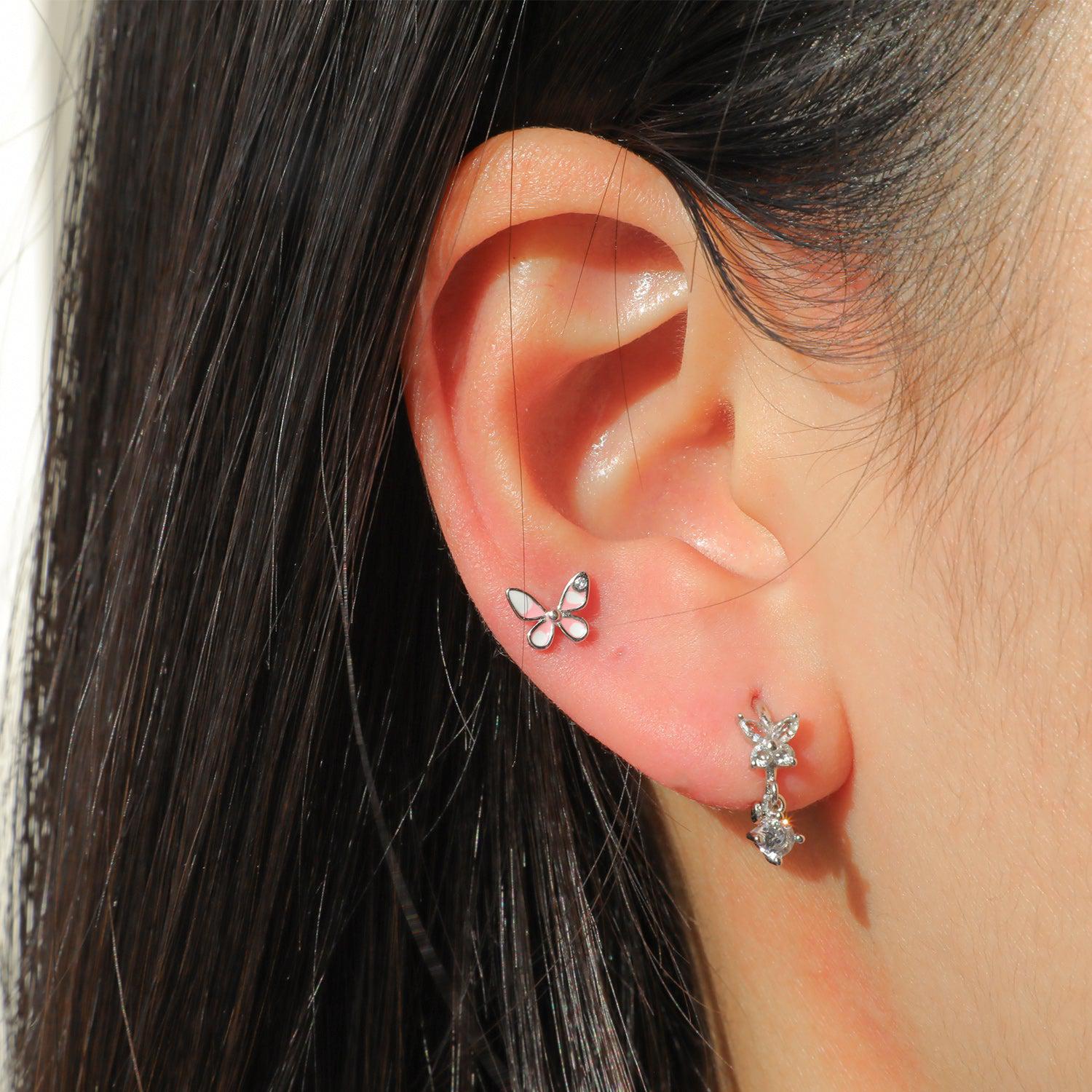 Tiny Pink Butterfly Earrings