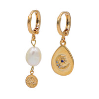 Asymmetrical Pearl & Sky Hoop Earrings