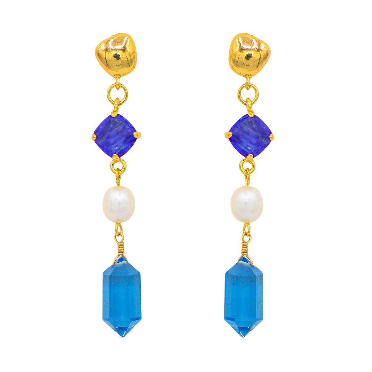 London Blue Quartz & Pearl Earrings