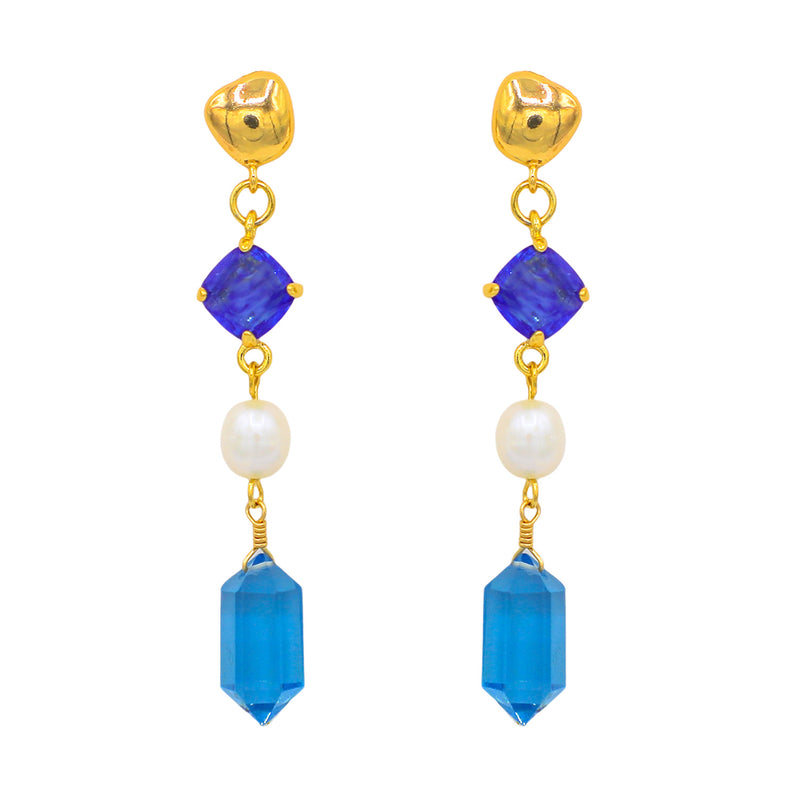 London Blue Quartz & Pearl Earrings