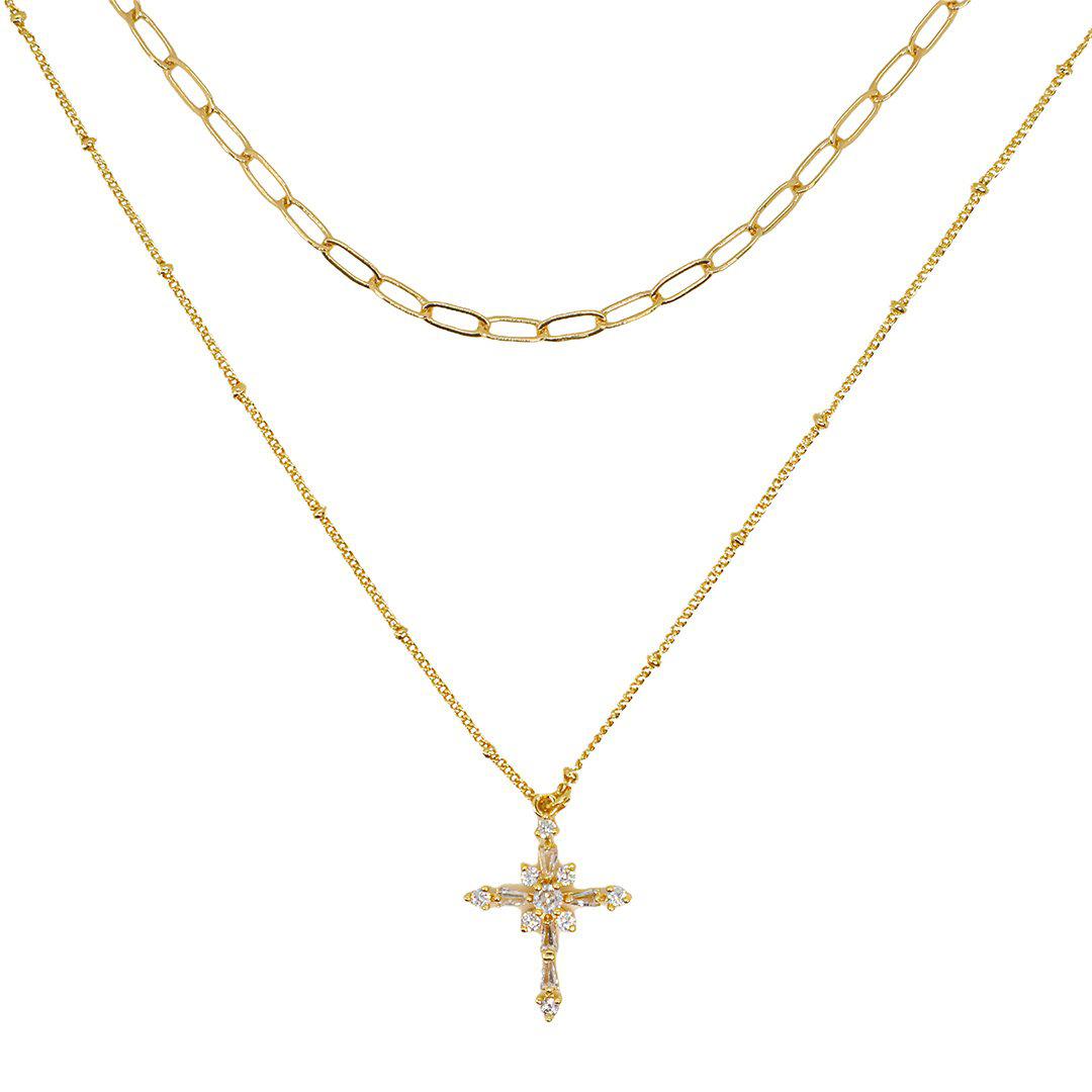Saint Cross Double Layer Necklace