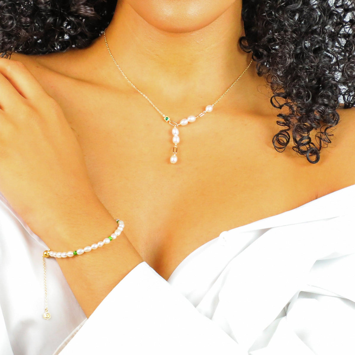 Poetic Pearl Set - Green Chalcedony Bracelet & Necklace