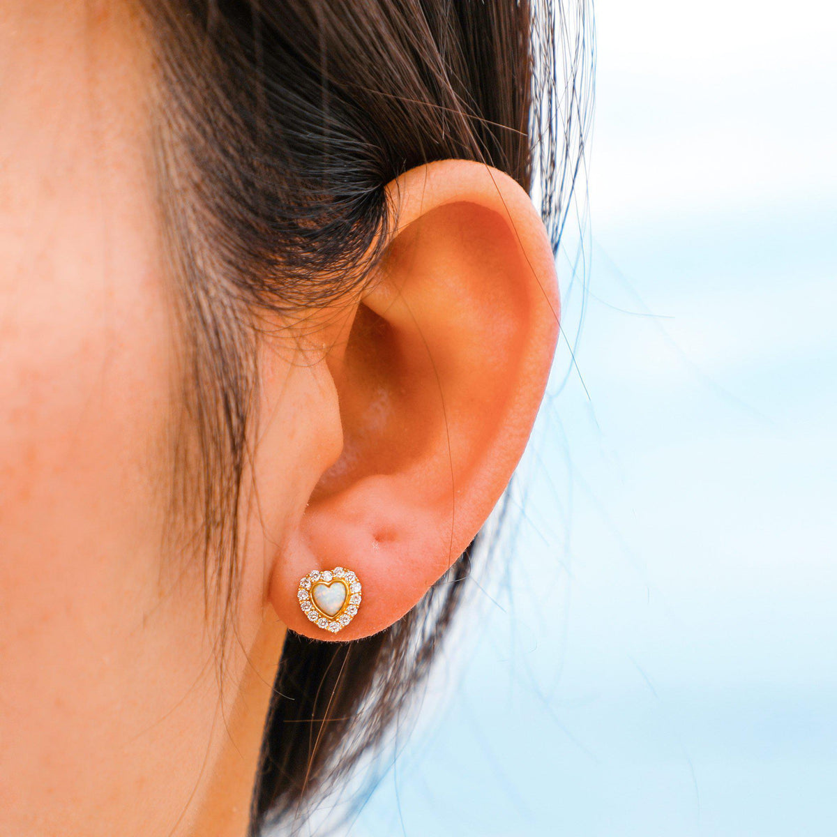 9K Solid Gold Princess Opal Heart Single Earring-Limited Edition-La Meno